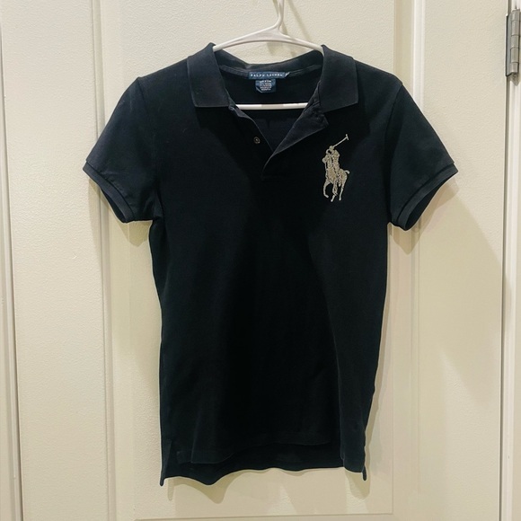 Ralph Lauren Tops - Ralph Lauren Black Polo Shirt/Rhinestone Pony Logo